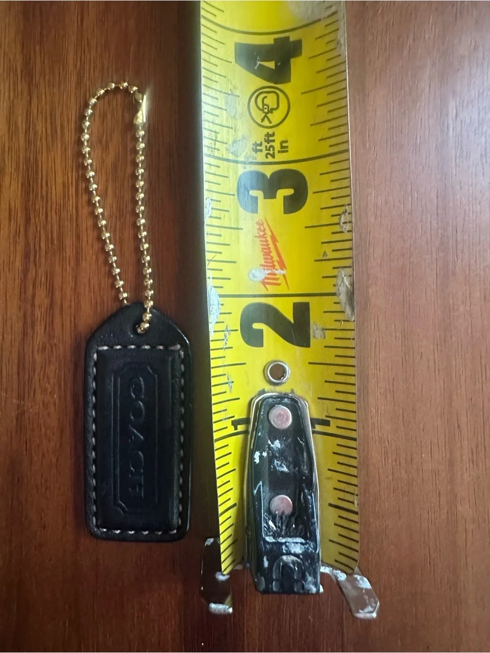 Coach Black Leather Key Tag with Gold Ball Chain